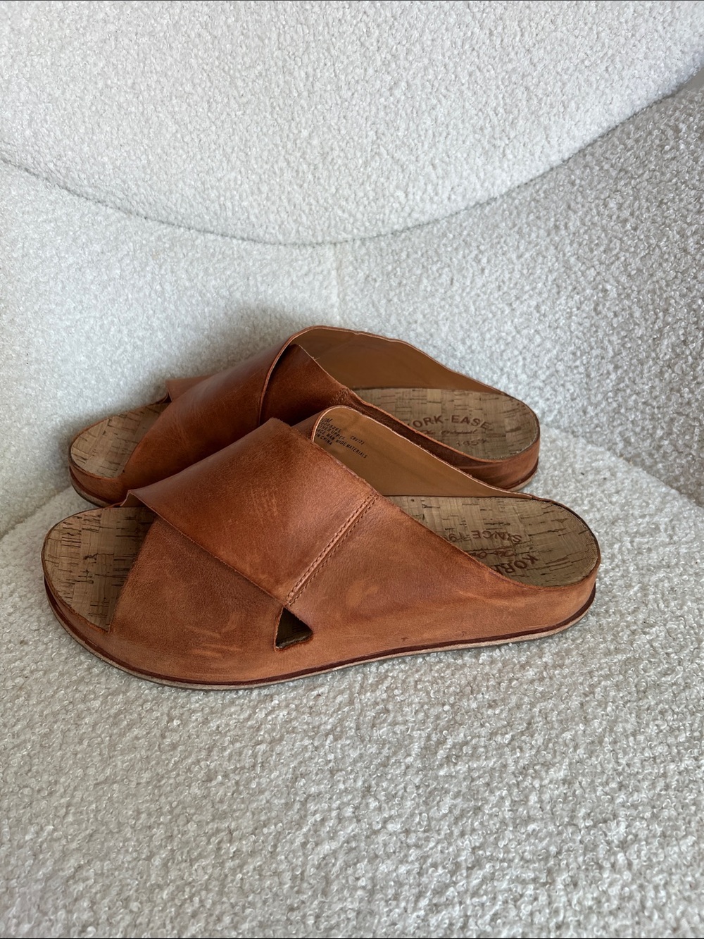 Kork-Ease Cognac Leather Crossover Slide Sandals - Picture 3 of 5